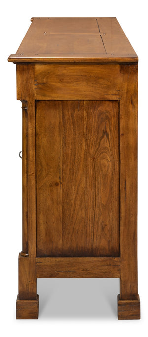 Sarreid Caracole Credenza In Fruitwood Finish - Elegant Solid Walnut Design With 2 Adjustable Shelves & Keys Brown  26118-5
