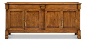 Sarreid Caracole Credenza In Fruitwood Finish - Elegant Solid Walnut Design With 2 Adjustable Shelves & Keys Brown  26118-5