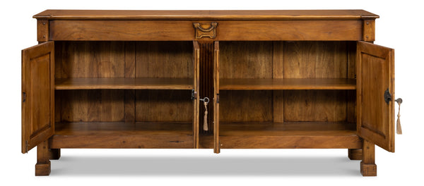 Sarreid Caracole Credenza In Fruitwood Finish - Elegant Solid Walnut Design With 2 Adjustable Shelves & Keys Brown  26118-5