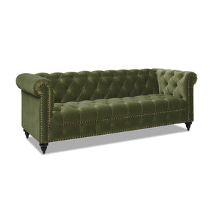 English Elm Jennifer Taylor Home - Alto Handcrafted 88" Tufted Chesterfield Sofa in Olive Performance Velvet with Nailhead Trim and Supportive Frame B2719P238299