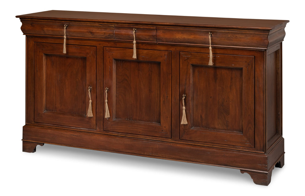 Sarreid Cafe Au Lait Buffet Walnut - Elegant Solid Walnut Design With 3 Drawers & Adjustable Shelves For Storage Brown  26130-3