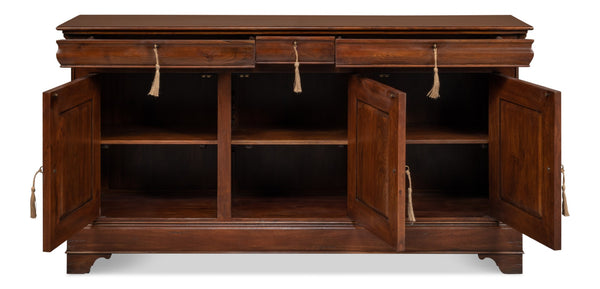 Sarreid Cafe Au Lait Buffet Walnut - Elegant Solid Walnut Design With 3 Drawers & Adjustable Shelves For Storage Brown  26130-3