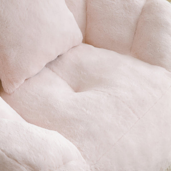 English Elm Giant Foam-Filled Bean Bag Chair with Footstool, Shell-Shaped Faux Fur Sofa for Gaming Reading уют Pink W2677P306794