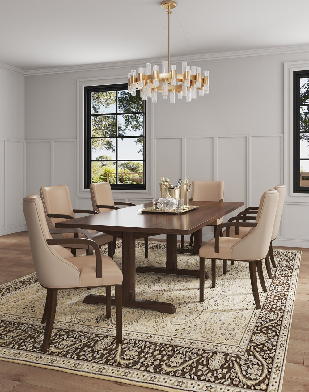 English Elm Shubert Modern Dining Armchair in Tan Faux Leather & Velvet — Solid Beech Frame, Foam-Padded Comfort, Commercial Grade, Fully Assembled B365P398305