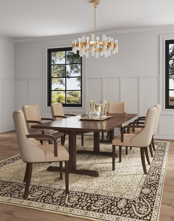 English Elm Shubert Modern Dining Armchair in Tan Faux Leather & Velvet — Solid Beech Frame, Foam-Padded Comfort, Commercial Grade, Fully Assembled B365P398305