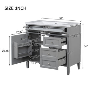 English Elm 36'' Modern Bathroom Vanity With Durable Sink, 2 Drawers & Tip-Out Tray For Stylish Storage Solutions N710S136004E