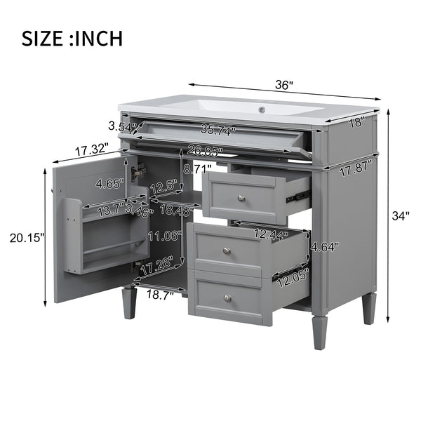 English Elm 36'' Modern Bathroom Vanity With Durable Sink, 2 Drawers & Tip-Out Tray For Stylish Storage Solutions N710S136004E