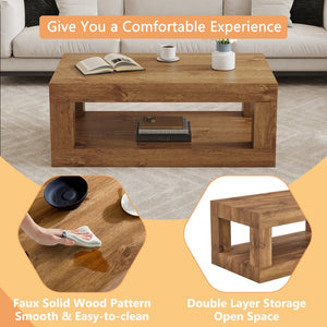 English Elm Modern Two Tier Rectangular Coffee Table with Open Shelf for Living Room Storage W3875P389550