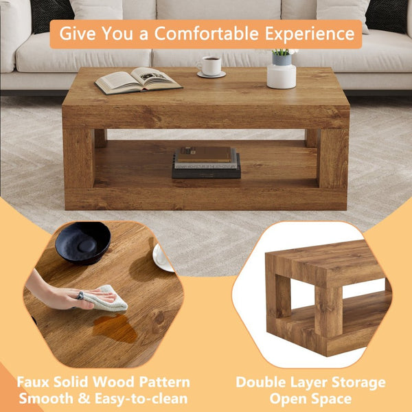 English Elm Modern Two Tier Rectangular Coffee Table with Open Shelf for Living Room Storage W3875P389550
