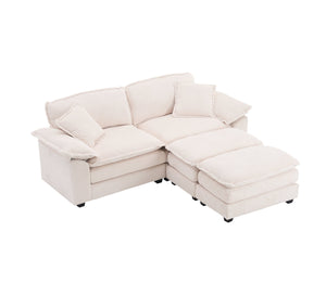 English Elm Corduroy Plush 2-Seat Sofa with 2 Back Cushions, Toss Pillows & Ottomans — Deep Seat Comfort White W2363S00062