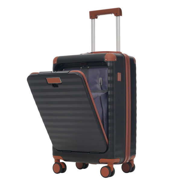 English Elm Luggage 5 Piece Abs Hardshell Travel Set with Usb Port Spinner Wheels and Tsa Lock Black Brown N732P265290B