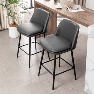 English Elm Counter Mid-Century Swivel Bar Stools Set of 2 – Upholstered Linen Seats, 360° Comfort, Metal Legs DARK GREY W2200P152173