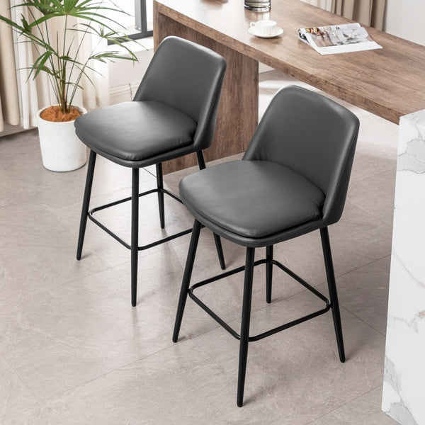 English Elm Counter Mid-Century Swivel Bar Stools Set of 2 – Upholstered Linen Seats, 360° Comfort, Metal Legs DARK GREY W2200P152173