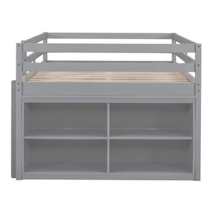 English Elm Full Size Kids Loft Bed Pinewood Frame Dual Study Desks Drawers and Open Shelving Gray LT000369AAE