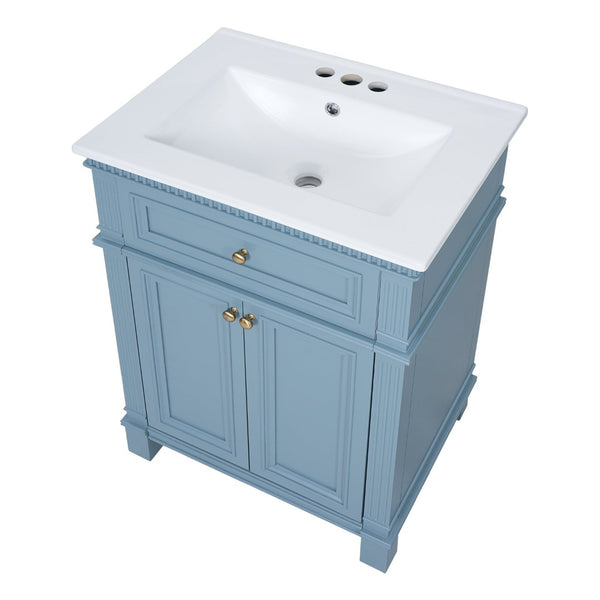 English Elm 24'' Carved Farmhouse Bathroom Vanity with Ceramic Sink Soft Close Storage Cabinet Indigo Blue N710P446530M