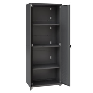 English Elm Rolling Metal Garage Cabinet with Locking Doors Diamond Texture Industrial Storage Charcoal Grey B365P398229