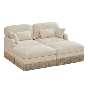 English Elm Comfy Chenille Leopard Print Loveseat with Tassel Trim and Movable Ottoman Modules Beige W5656S00003