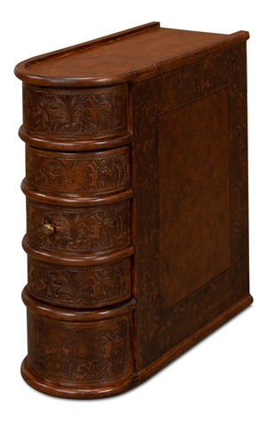 Sarreid Barnes Leather Book Side Table - Elegant Wood Design With 1 Drawer, Dark Brown Leather & Brass Accents Brown  26181