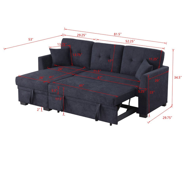 English Elm Sectional Sofa Bed - Elegant Dark Blue, Space-Saving Design, Quick Assembly, Perfect For Small Spaces B205S00062-GIGA