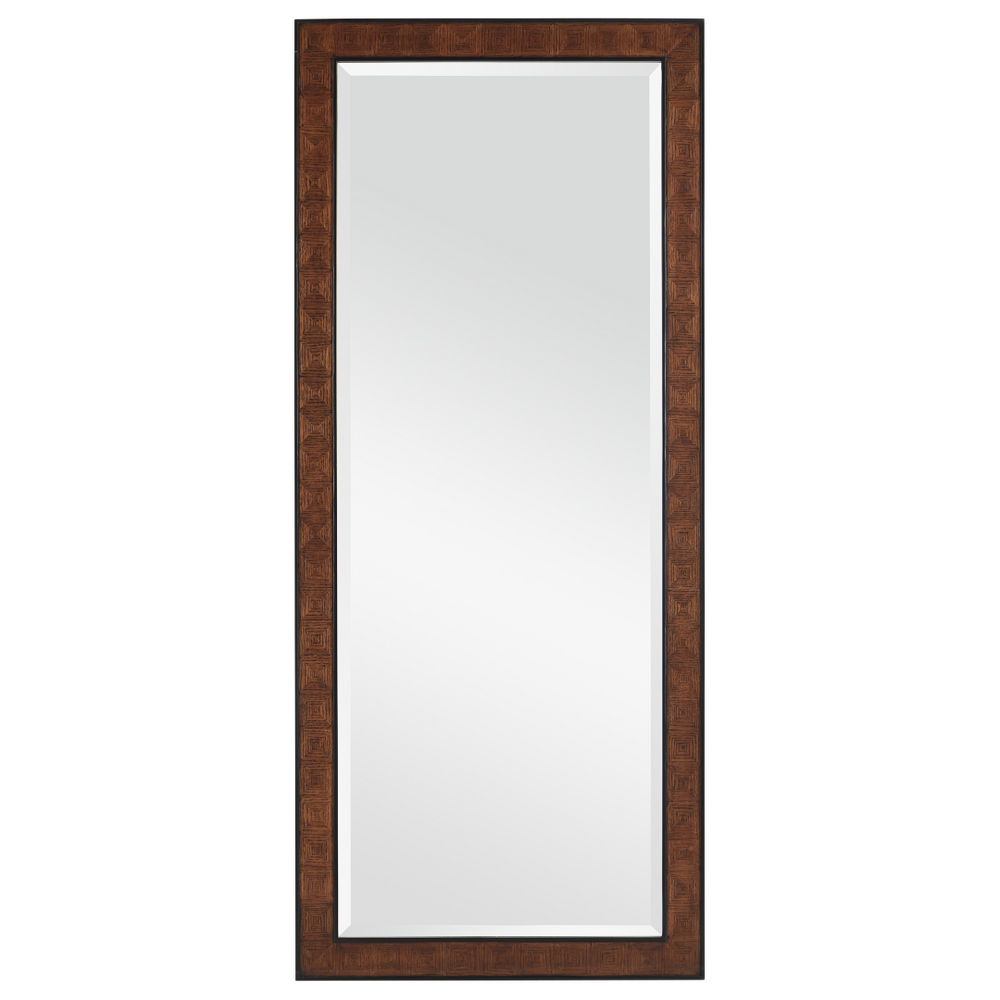 Dorian Floor Mirror - Artisan Oak Veneer Design with Diamond Patterns & Black Racing Stripes, 72" Tall