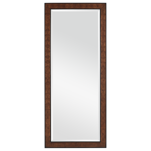 Dorian Floor Mirror - Artisan Oak Veneer Design with Diamond Patterns & Black Racing Stripes, 72" Tall