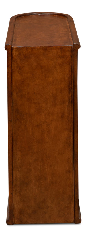 Sarreid Barnes Leather Book Side Table - Elegant Wood Design With 1 Drawer, Dark Brown Leather & Brass Accents Brown  26181
