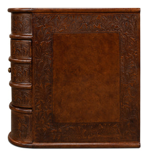 Sarreid Barnes Leather Book Side Table - Elegant Wood Design With 1 Drawer, Dark Brown Leather & Brass Accents Brown  26181