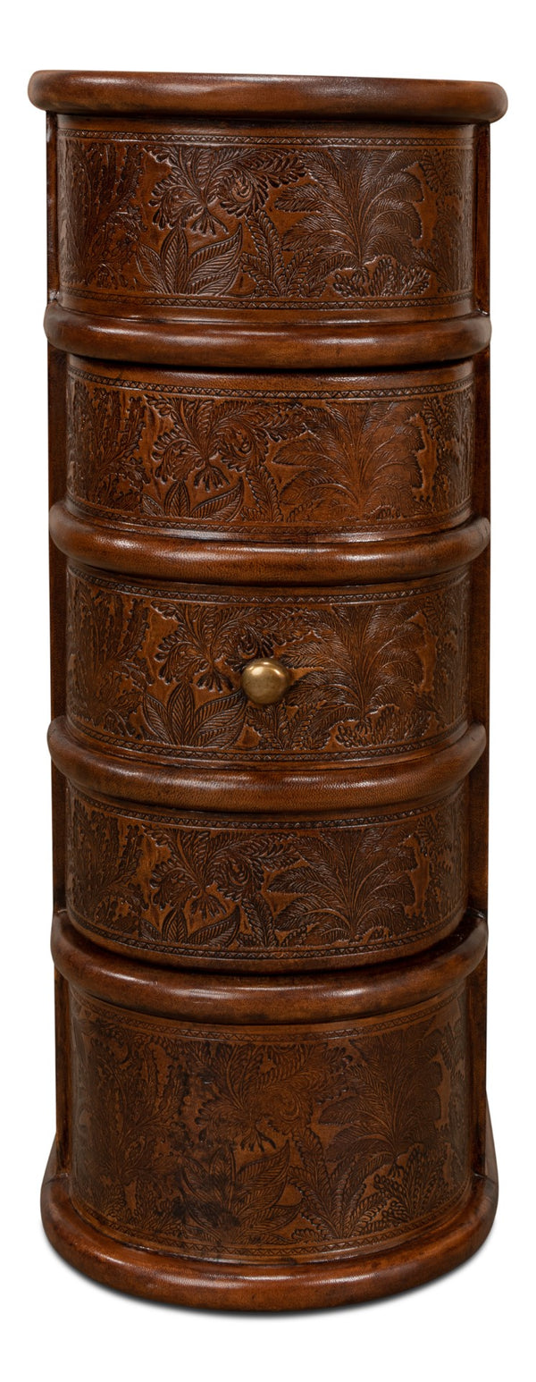 Sarreid Barnes Leather Book Side Table - Elegant Wood Design With 1 Drawer, Dark Brown Leather & Brass Accents Brown  26181