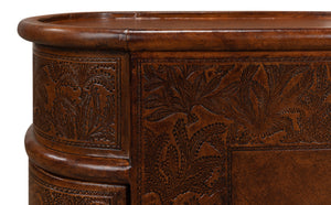 Sarreid Barnes Leather Book Side Table - Elegant Wood Design With 1 Drawer, Dark Brown Leather & Brass Accents Brown  26181