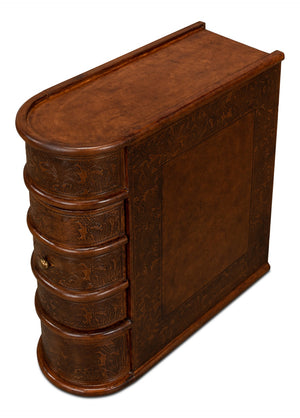 Sarreid Barnes Leather Book Side Table - Elegant Wood Design With 1 Drawer, Dark Brown Leather & Brass Accents Brown  26181