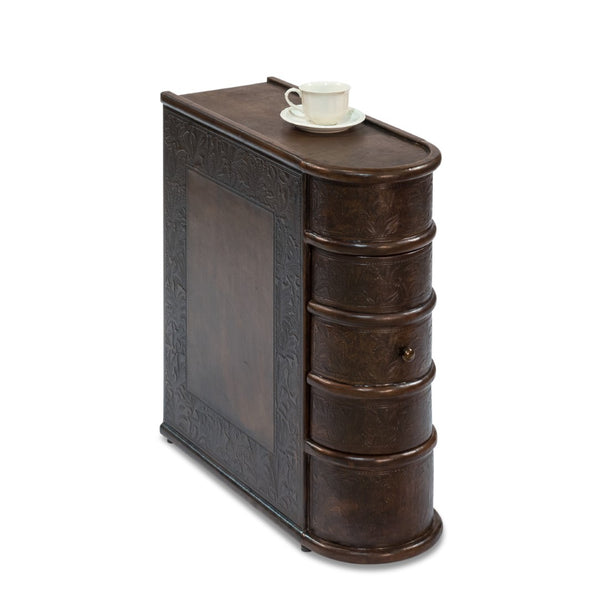Sarreid Barnes Leather Book Side Table - Elegant Wood Design With 1 Drawer, Dark Brown Leather & Brass Accents Brown  26181