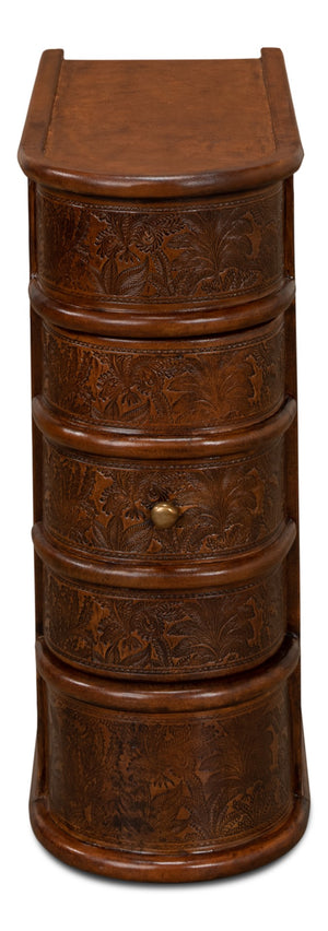 Sarreid Barnes Leather Book Side Table - Elegant Wood Design With 1 Drawer, Dark Brown Leather & Brass Accents Brown  26181
