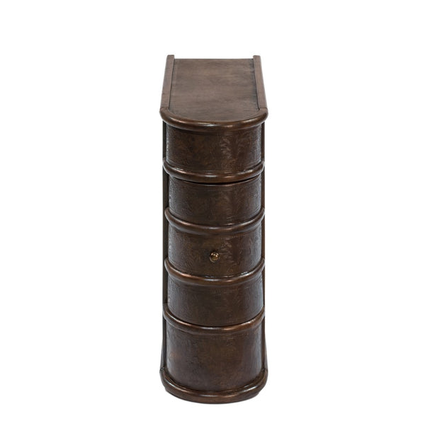Sarreid Barnes Leather Book Side Table - Elegant Wood Design With 1 Drawer, Dark Brown Leather & Brass Accents Brown  26181