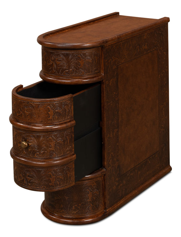 Sarreid Barnes Leather Book Side Table - Elegant Wood Design With 1 Drawer, Dark Brown Leather & Brass Accents Brown  26181