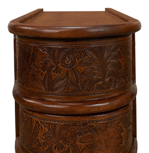 Sarreid Barnes Leather Book Side Table - Elegant Wood Design With 1 Drawer, Dark Brown Leather & Brass Accents Brown  26181