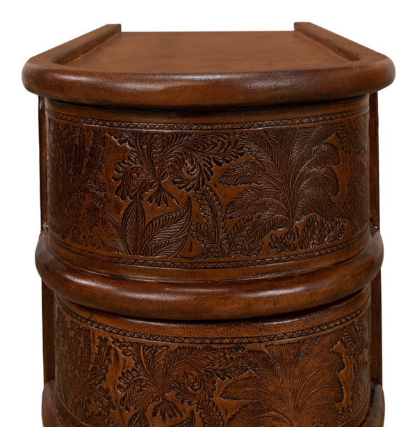 Sarreid Barnes Leather Book Side Table - Elegant Wood Design With 1 Drawer, Dark Brown Leather & Brass Accents Brown  26181