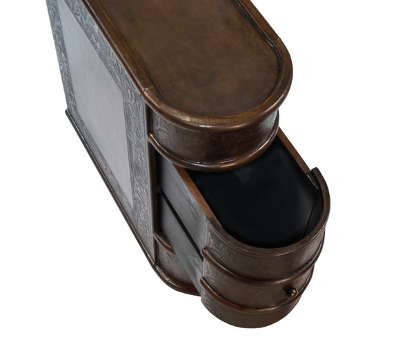 Sarreid Barnes Leather Book Side Table - Elegant Wood Design With 1 Drawer, Dark Brown Leather & Brass Accents Brown  26181