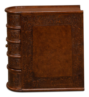 Sarreid Barnes Leather Book Side Table - Elegant Wood Design With 1 Drawer, Dark Brown Leather & Brass Accents Brown  26181