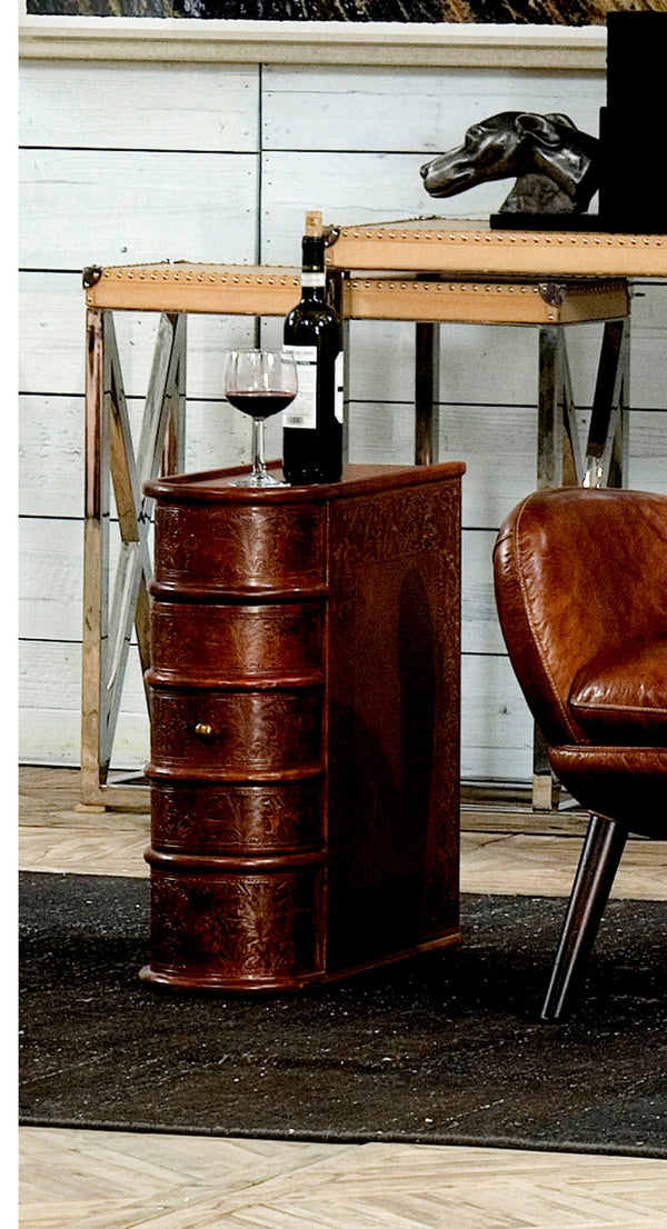 Sarreid Barnes Leather Book Side Table - Elegant Wood Design With 1 Drawer, Dark Brown Leather & Brass Accents Brown  26181