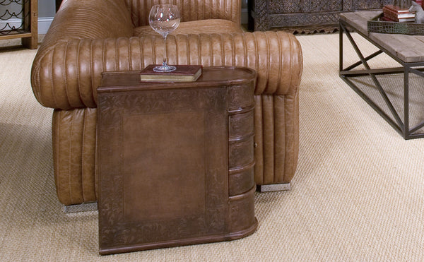 Sarreid Barnes Leather Book Side Table - Elegant Wood Design With 1 Drawer, Dark Brown Leather & Brass Accents Brown  26181