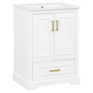 English Elm 24"Bathroom Modern Vanity with Ceramic Sink, Solid Wood Frame, Soft-Close Doors & Smart Storage System White N729P321378K
