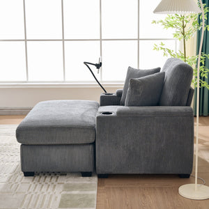 English Elm 55" Oversized Chaise Lounge Chair With Ottoman & Storage - Comfy Velvet Recliner With Usb Port & Cup Holder W3373P330166
