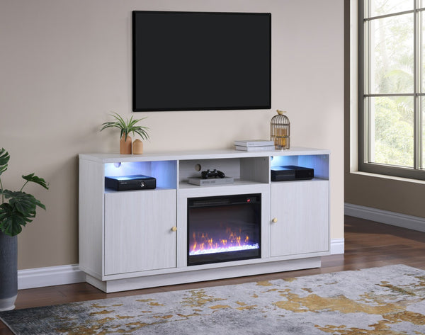 English Elm Ambrogio 70 Inch Electric Fireplace Tv Stand with Led Shelves and Cabinet Storage White+Walnut B2749P413267