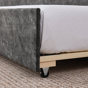 English Elm Twin Linen Tufted Daybed with Pop up Trundle and Usb Port for Guest Rooms Grey W1413S00128