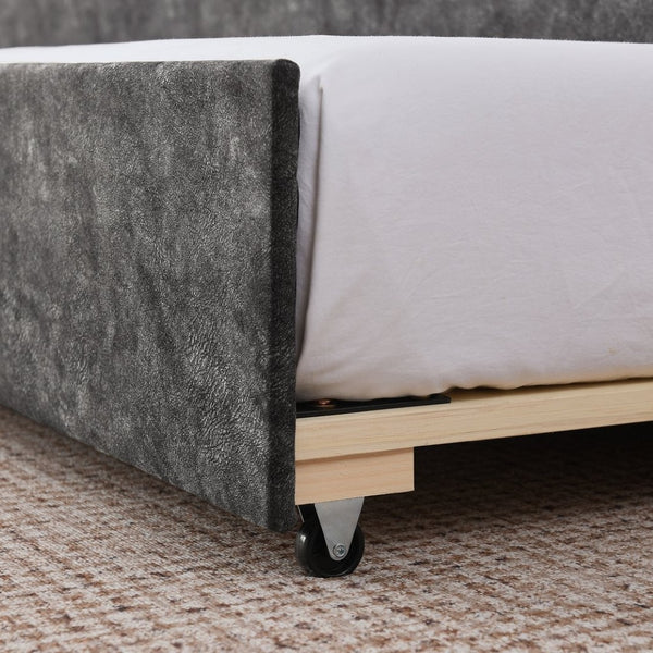 English Elm Twin Linen Tufted Daybed with Pop up Trundle and Usb Port for Guest Rooms Grey W1413S00128