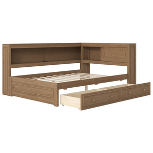 English Elm Full Pine Platform Daybed with Led Lighting Usb Charging Headboard Shelf and Drawers Wood N7090004032D