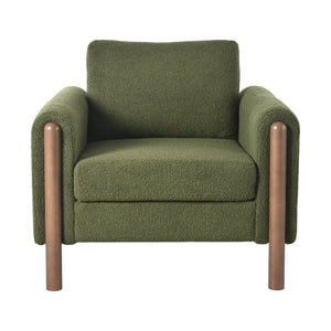 English Elm Christopher Knight Home® - Oversized Teddy Velvet Accent Chair with Curved Armrests, Tufted Mid-Century Design and Walnut Legs Green N765P189679N