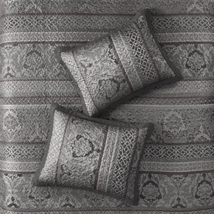 English Elm 5-piece Queen Jacquard Bedspread Set with Leaf Ironwork Motifs Shams and Throw Pillows B035P408228