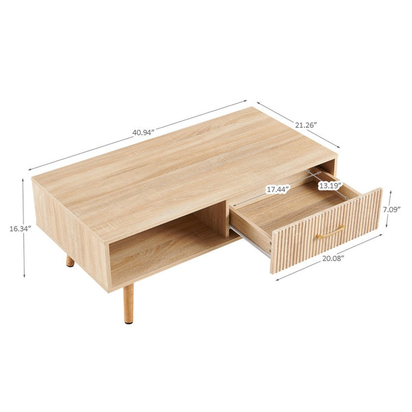 English Elm Rectangle Coffee Table With Solid Wood Legs, Modern Storage Design For Stylish Living Rooms W1265P230626-GIGA