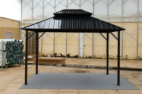 English Elm 10*10 Weatherproof Double-Roof Gazebo Pavilion Black - Galvanized Steel Hardtop, Aluminum Frame, Ventilated Design W765S00017